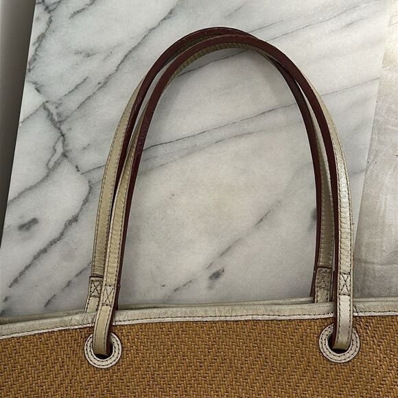 MZ WALLACE raffia Tote Bag metallic leather trim large - Picture 12 of 13
